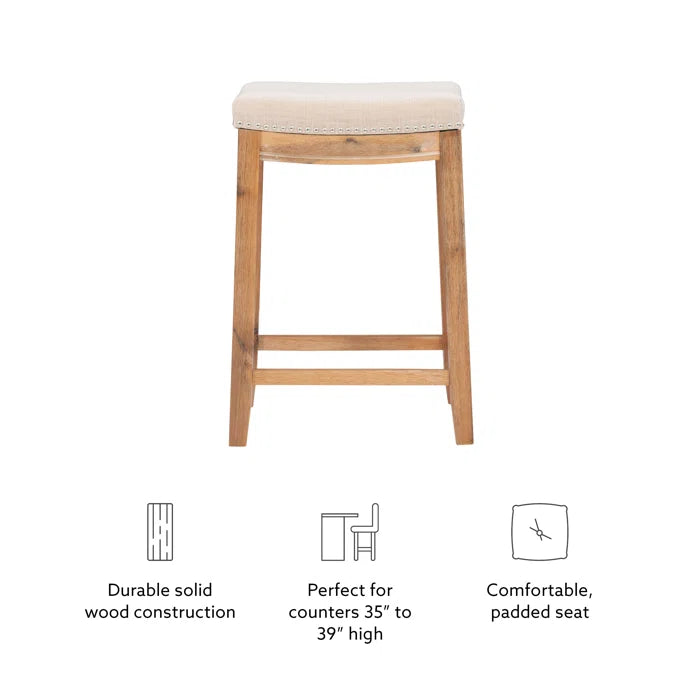Arlycey Swivel Counter & Bar Solid Wood Backless Stool with Upholstered Seat (Set of 2 )