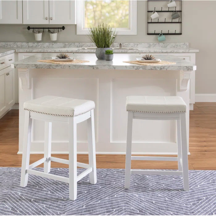Arlycey Swivel Counter & Bar Solid Wood Backless Stool with Upholstered Seat (Set of 2 )