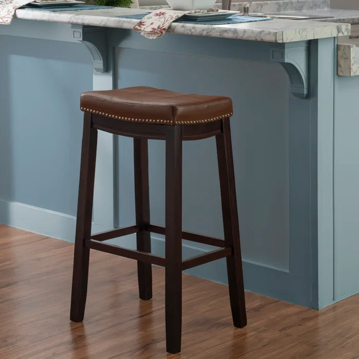 Arlycey Swivel Counter & Bar Solid Wood Backless Stool with Upholstered Seat (Set of 2 )