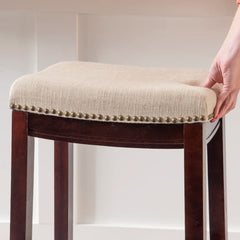 Arlycey Swivel Counter & Bar Solid Wood Backless Stool with Upholstered Seat (Set of 2 )