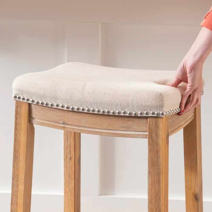 Arlycey Swivel Counter & Bar Solid Wood Backless Stool with Upholstered Seat (Set of 2 )