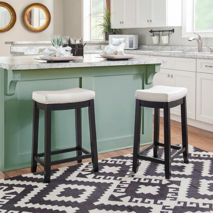 Arlycey Swivel Counter & Bar Solid Wood Backless Stool with Upholstered Seat (Set of 2 )