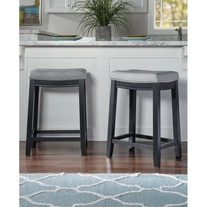 Arlycey Swivel Counter & Bar Solid Wood Backless Stool with Upholstered Seat (Set of 2 )