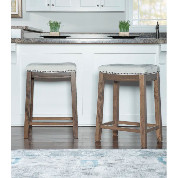 Arlycey Swivel Counter & Bar Solid Wood Backless Stool with Upholstered Seat (Set of 2 )