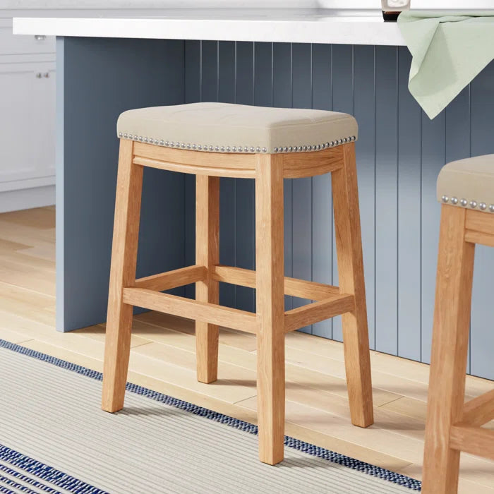 Arlycey Swivel Counter & Bar Solid Wood Backless Stool with Upholstered Seat (Set of 2 )