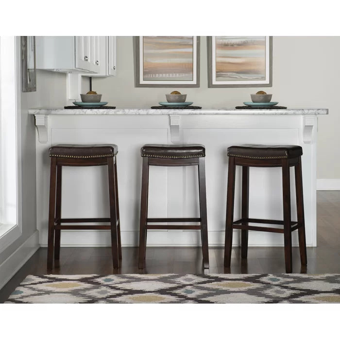 Arlycey Swivel Counter & Bar Solid Wood Backless Stool with Upholstered Seat (Set of 2 )