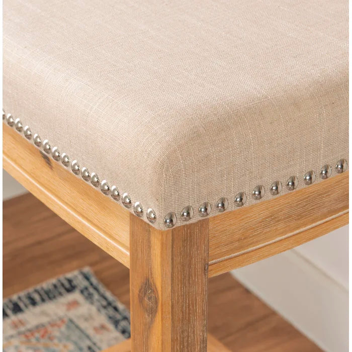 Arlycey Swivel Counter & Bar Solid Wood Backless Stool with Upholstered Seat (Set of 2 )