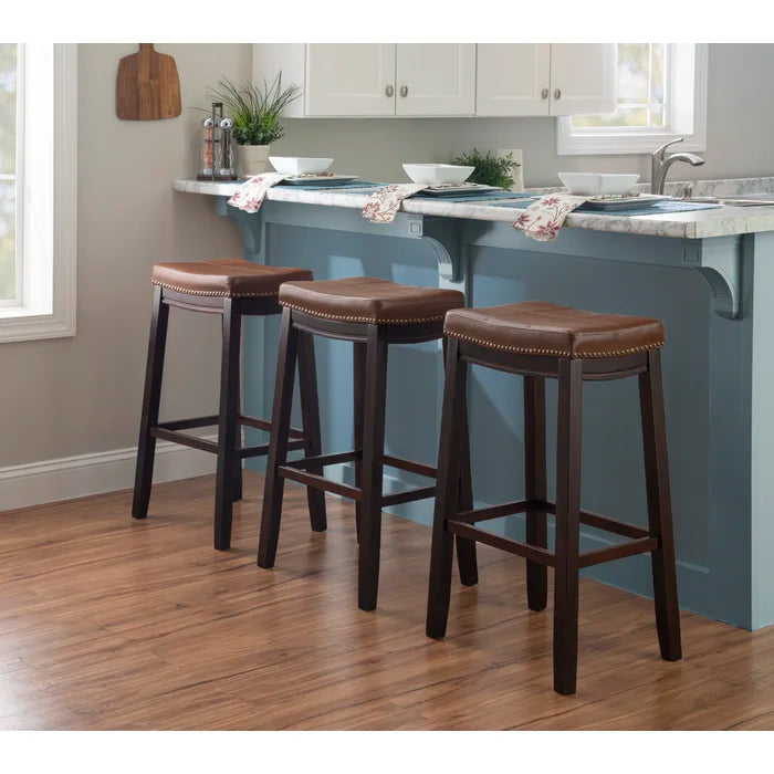 Arlycey Swivel Counter & Bar Solid Wood Backless Stool with Upholstered Seat (Set of 2 )