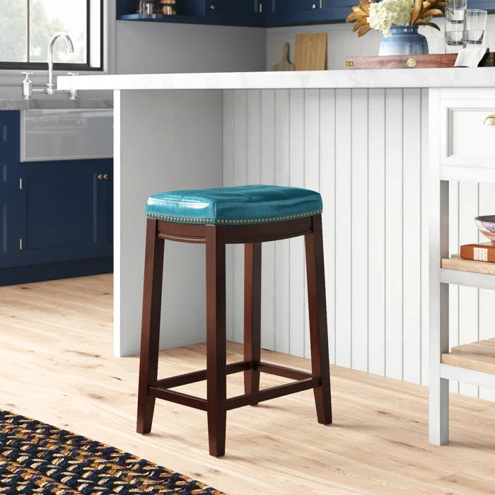 Arlycey Swivel Counter & Bar Solid Wood Backless Stool with Upholstered Seat (Set of 2 )