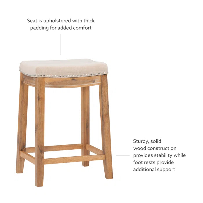 Arlycey Swivel Counter & Bar Solid Wood Backless Stool with Upholstered Seat (Set of 2 )