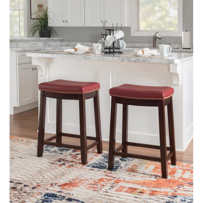 Arlycey Swivel Counter & Bar Solid Wood Backless Stool with Upholstered Seat (Set of 2 )