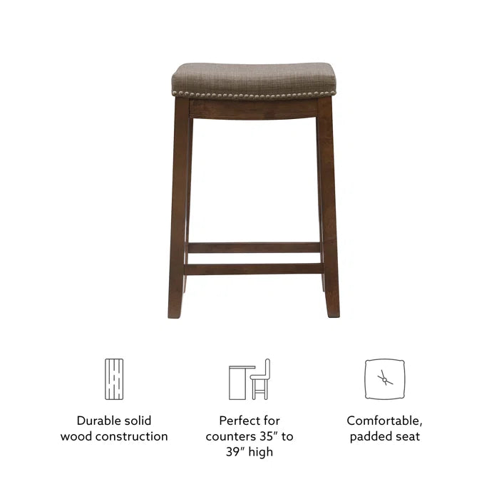 Arlycey Swivel Counter & Bar Solid Wood Backless Stool with Upholstered Seat (Set of 2 )