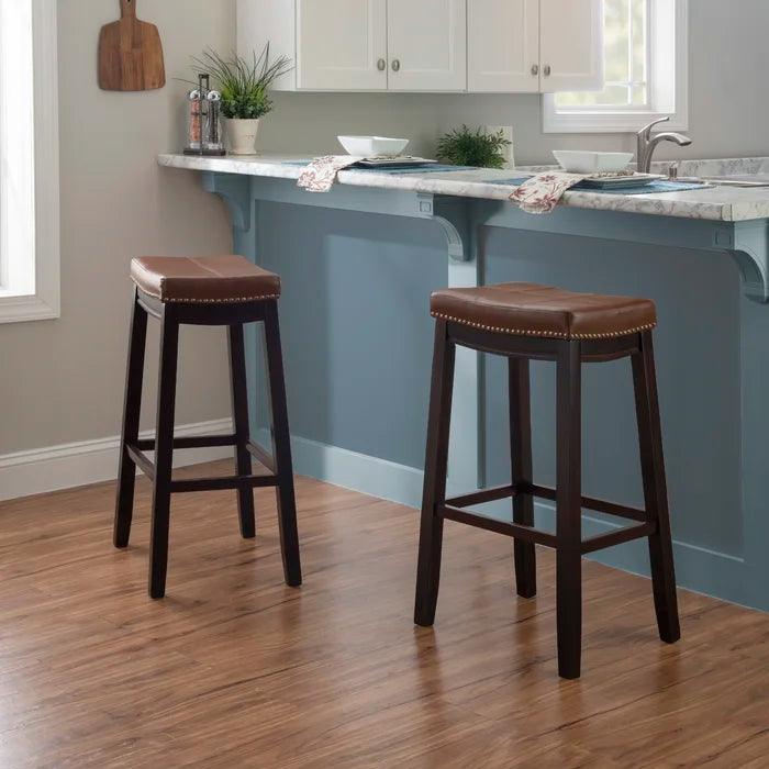 Arlycey Swivel Counter & Bar Solid Wood Backless Stool with Upholstered Seat (Set of 2 )
