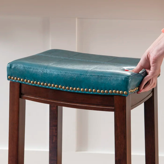 Arlycey Swivel Counter & Bar Solid Wood Backless Stool with Upholstered Seat (Set of 2 )