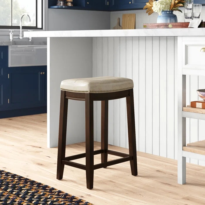 Arlycey Swivel Counter & Bar Solid Wood Backless Stool with Upholstered Seat (Set of 2 )