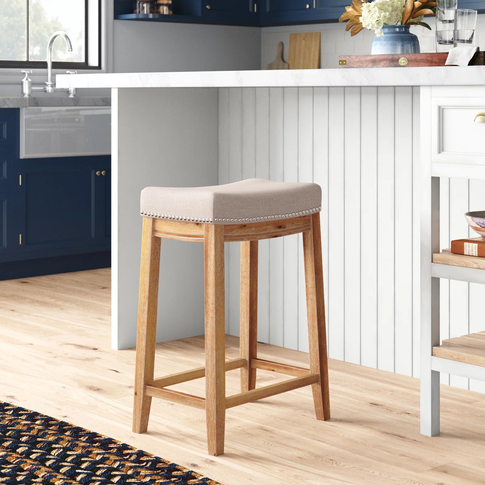 Arlycey Swivel Counter & Bar Solid Wood Backless Stool with Upholstered Seat (Set of 2 )