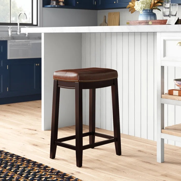 Arlycey Swivel Counter & Bar Solid Wood Backless Stool with Upholstered Seat (Set of 2 )