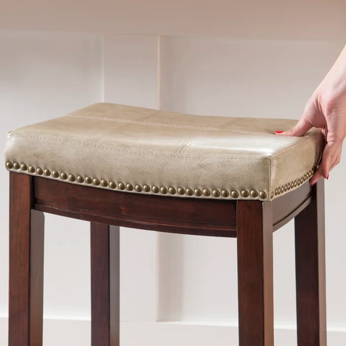 Arlycey Swivel Counter & Bar Solid Wood Backless Stool with Upholstered Seat (Set of 2 )