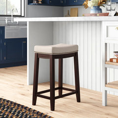 Arlycey Swivel Counter & Bar Solid Wood Backless Stool with Upholstered Seat (Set of 2 )