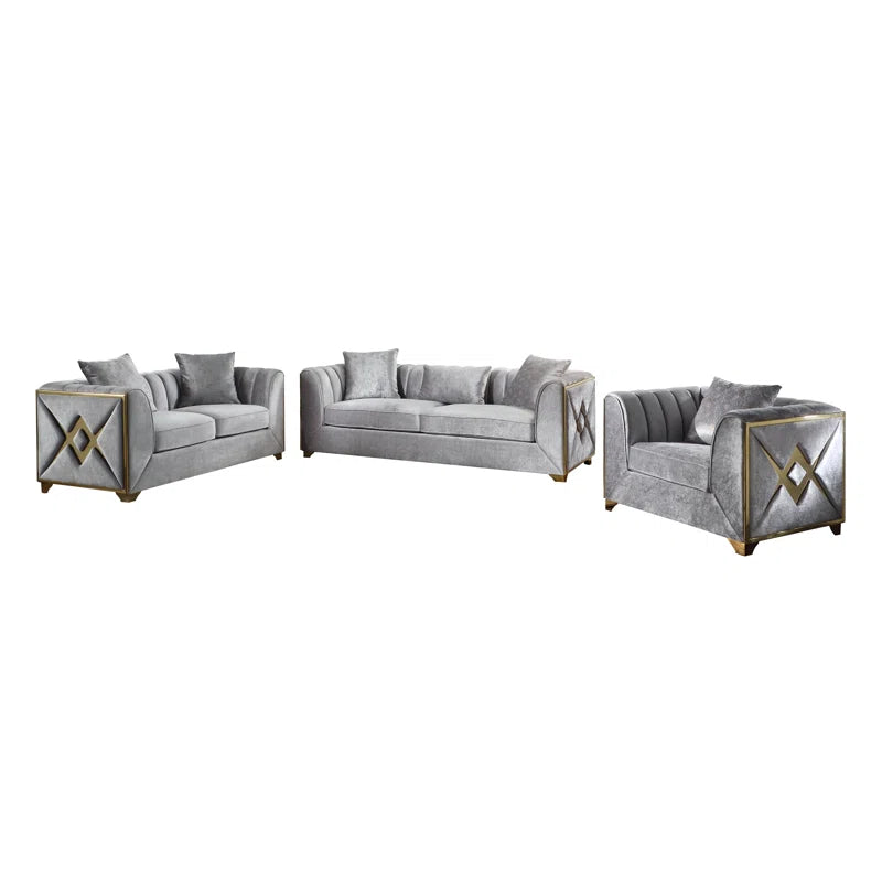 Arrono 3 - Piece Velvet Living Room Luxury Sofa Set