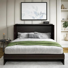 Queen Cabinet Bed With Storage Drawer - Wooden Bazar