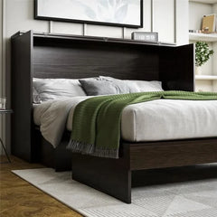 Queen Cabinet Bed With Storage Drawer - Wooden Bazar