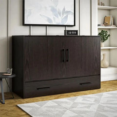 Queen Cabinet Bed With Storage Drawer - Wooden Bazar