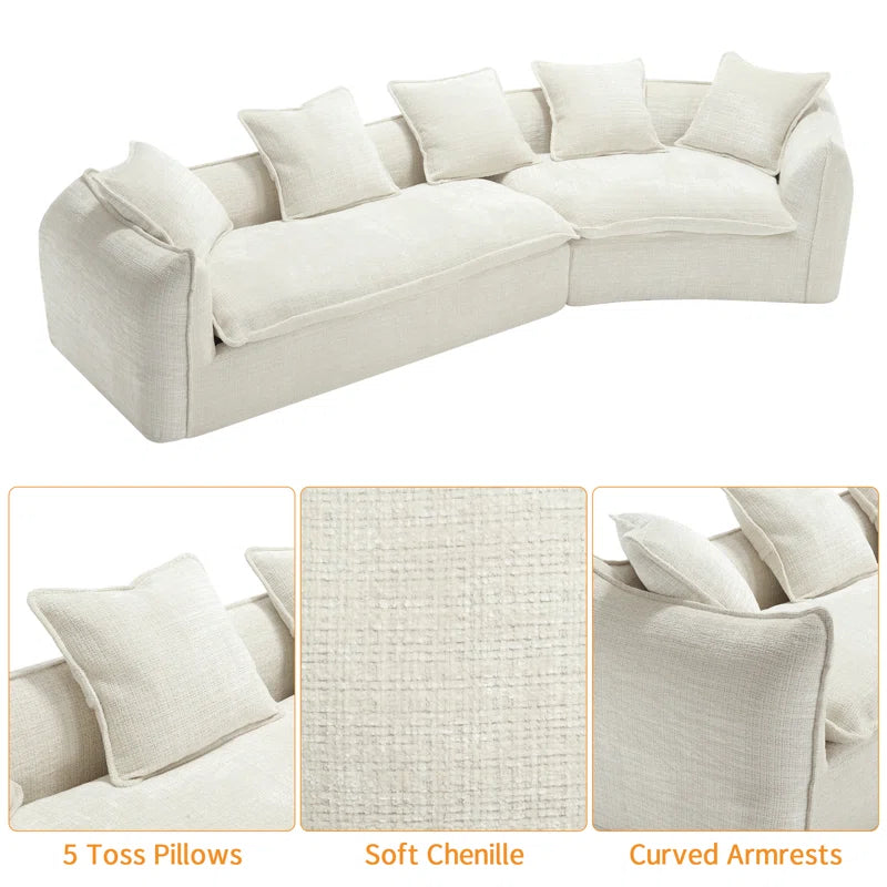 Assemblyc Free 126" Chenille 2-Piece Modular Curved Luxury Sofa Set with 5 Toss Pillows