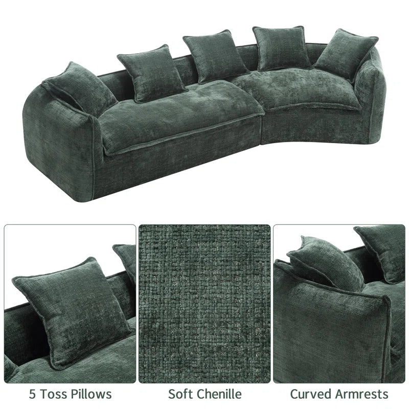 Assemblyc Free 126" Chenille 2-Piece Modular Curved Luxury Sofa Set with 5 Toss Pillows