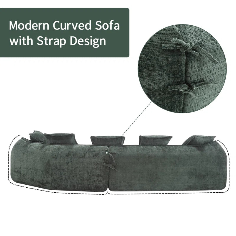 Assemblyc Free 126" Chenille 2-Piece Modular Curved Luxury Sofa Set with 5 Toss Pillows