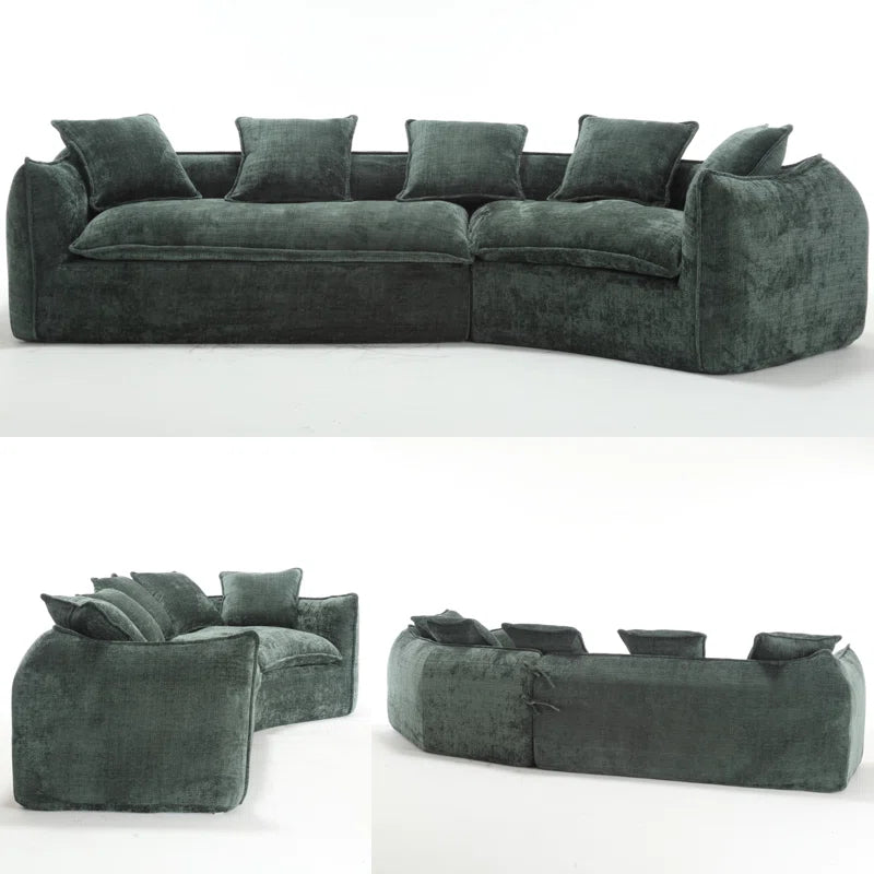 Assemblyc Free 126" Chenille 2-Piece Modular Curved Luxury Sofa Set with 5 Toss Pillows