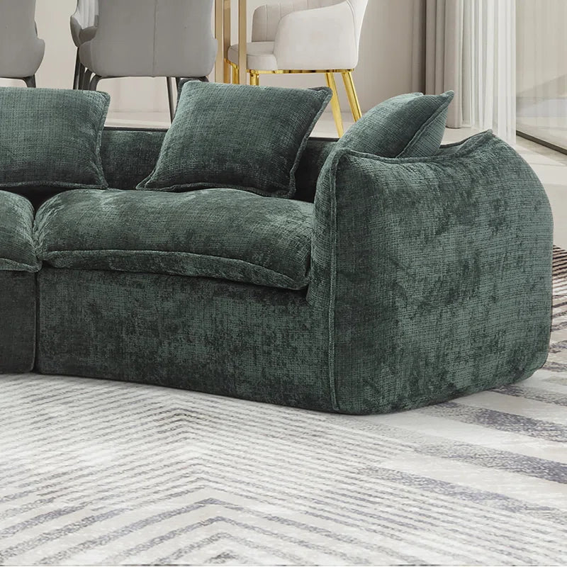 Assemblyc Free 126" Chenille 2-Piece Modular Curved Luxury Sofa Set with 5 Toss Pillows