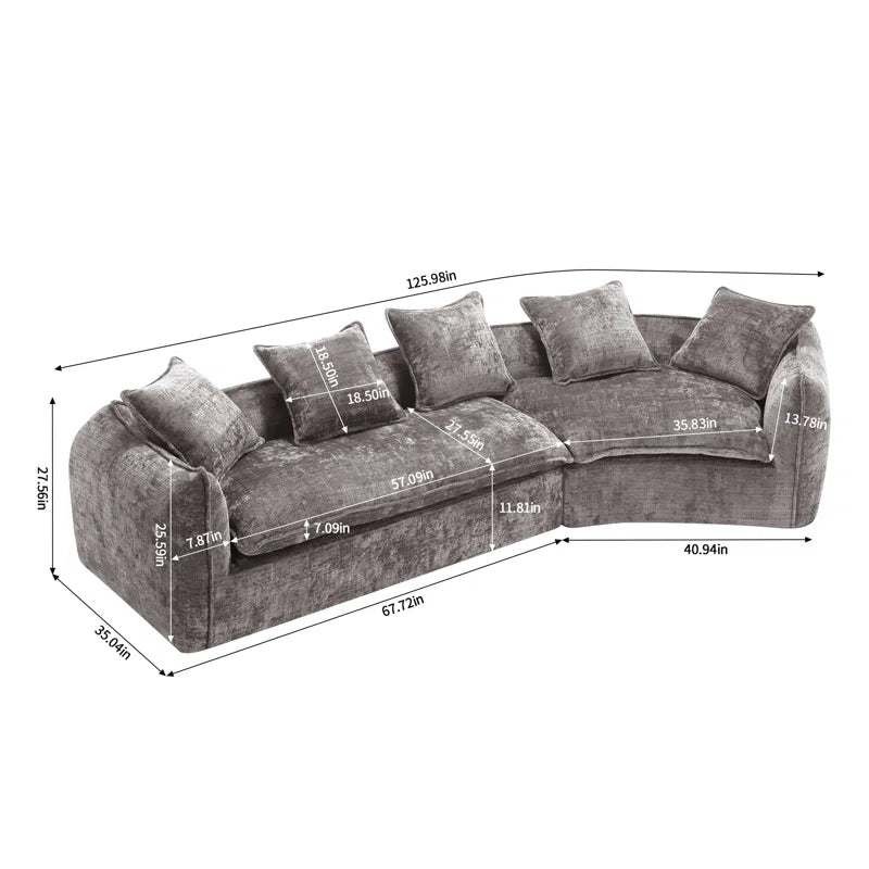 Assemblyc Free 126" Chenille 2-Piece Modular Curved Luxury Sofa Set with 5 Toss Pillows