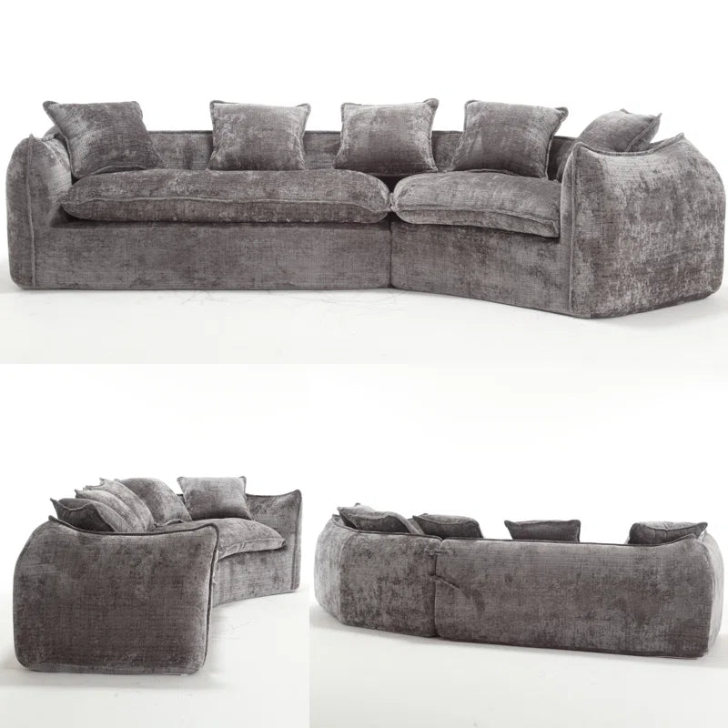 Assemblyc Free 126" Chenille 2-Piece Modular Curved Luxury Sofa Set with 5 Toss Pillows
