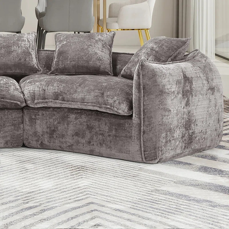 Assemblyc Free 126" Chenille 2-Piece Modular Curved Luxury Sofa Set with 5 Toss Pillows