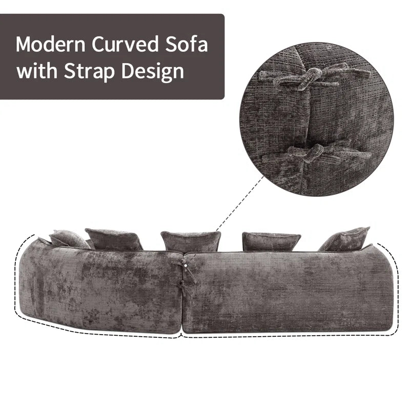 Assemblyc Free 126" Chenille 2-Piece Modular Curved Luxury Sofa Set with 5 Toss Pillows