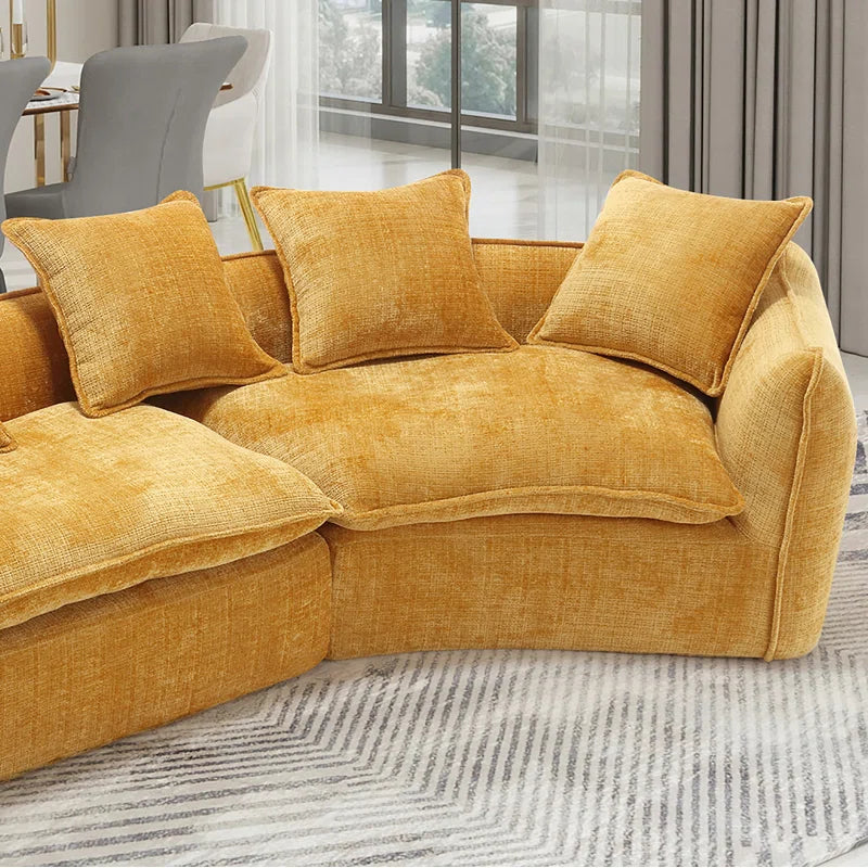 Assemblyc Free 126" Chenille 2-Piece Modular Curved Luxury Sofa Set with 5 Toss Pillows