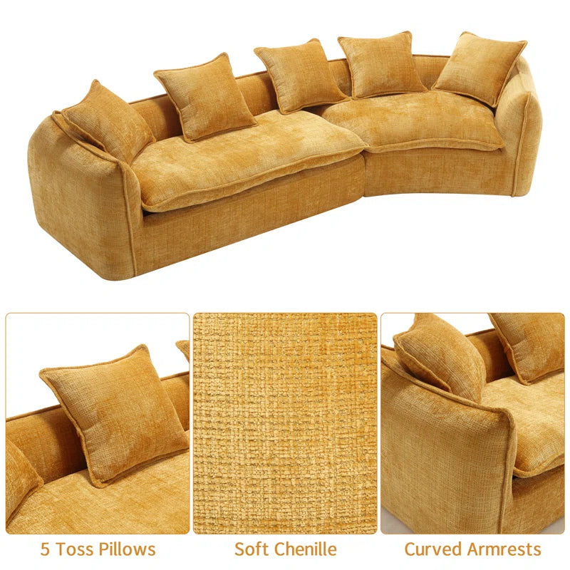 Assemblyc Free 126" Chenille 2-Piece Modular Curved Luxury Sofa Set with 5 Toss Pillows
