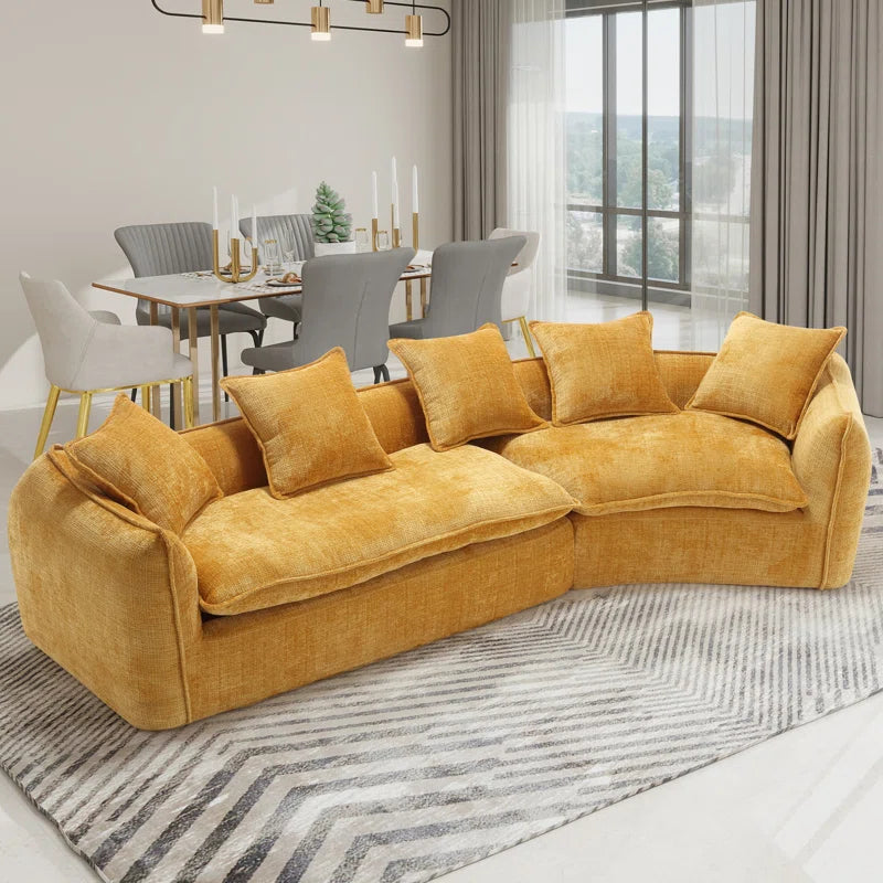 Assemblyc Free 126" Chenille 2-Piece Modular Curved Luxury Sofa Set with 5 Toss Pillows