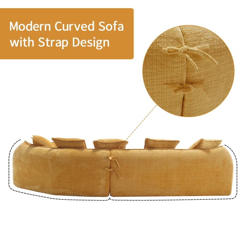 Assemblyc Free 126" Chenille 2-Piece Modular Curved Luxury Sofa Set with 5 Toss Pillows
