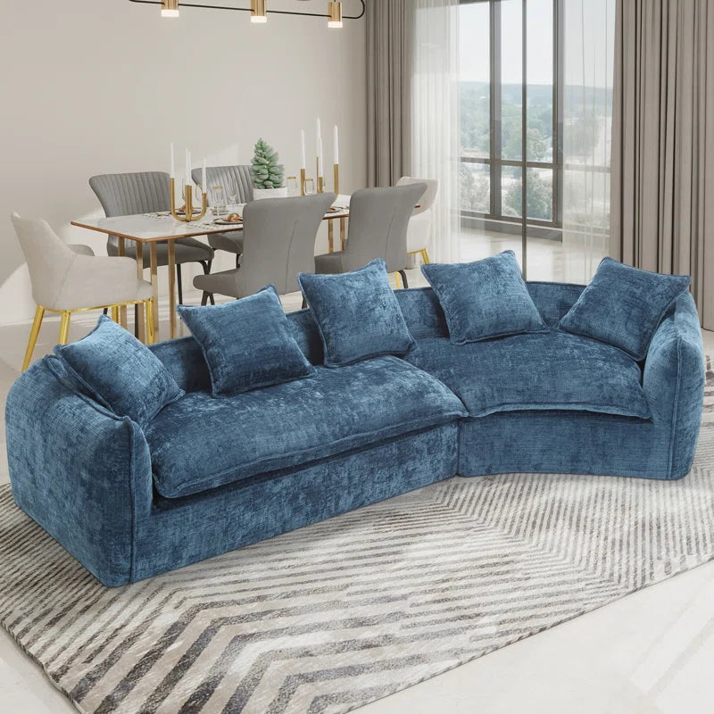 Assemblyc Free 126" Chenille 2-Piece Modular Curved Luxury Sofa Set with 5 Toss Pillows