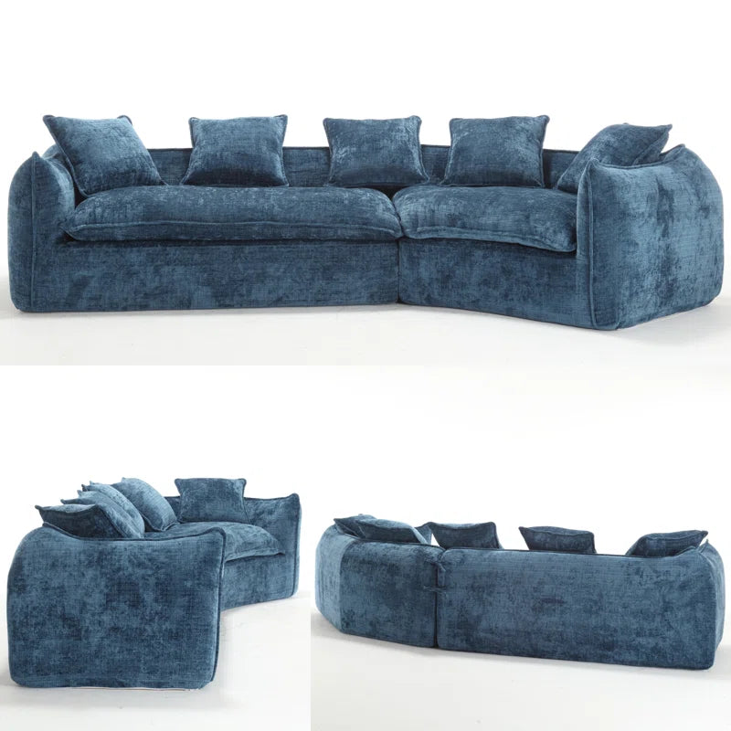 Assemblyc Free 126" Chenille 2-Piece Modular Curved Luxury Sofa Set with 5 Toss Pillows