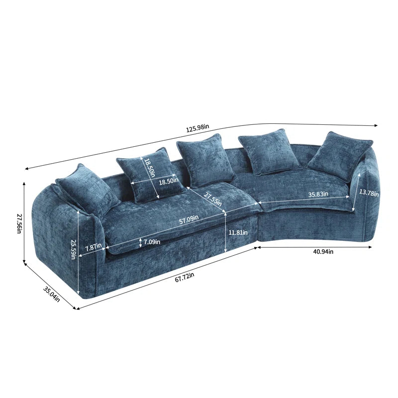Assemblyc Free 126" Chenille 2-Piece Modular Curved Luxury Sofa Set with 5 Toss Pillows