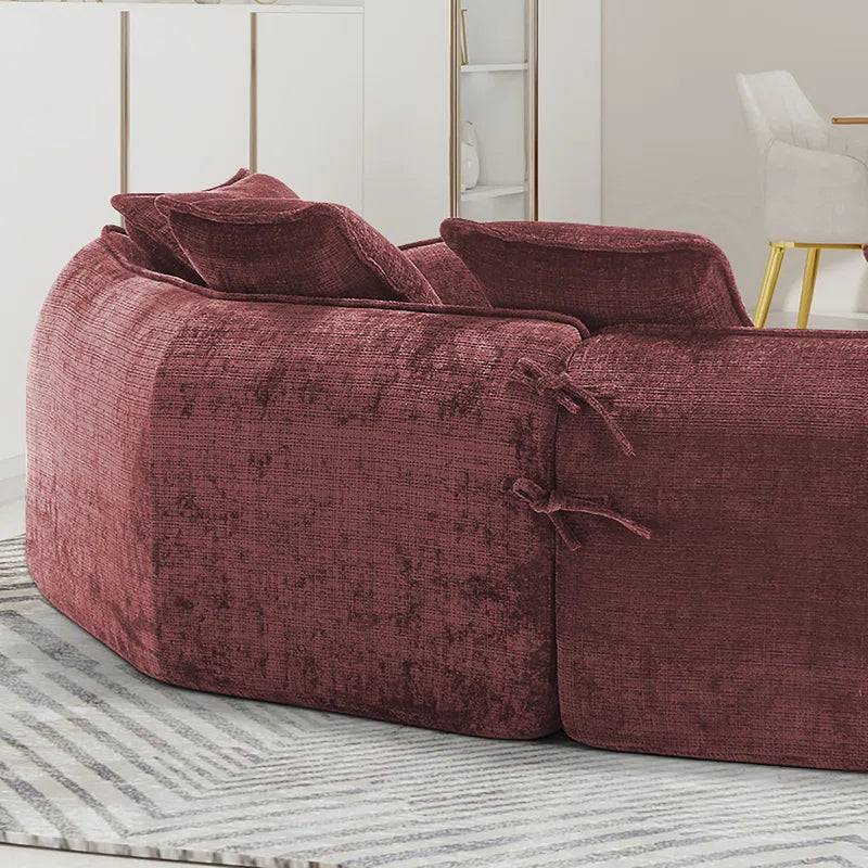 Assemblyc Free 126" Chenille 2-Piece Modular Curved Luxury Sofa Set with 5 Toss Pillows