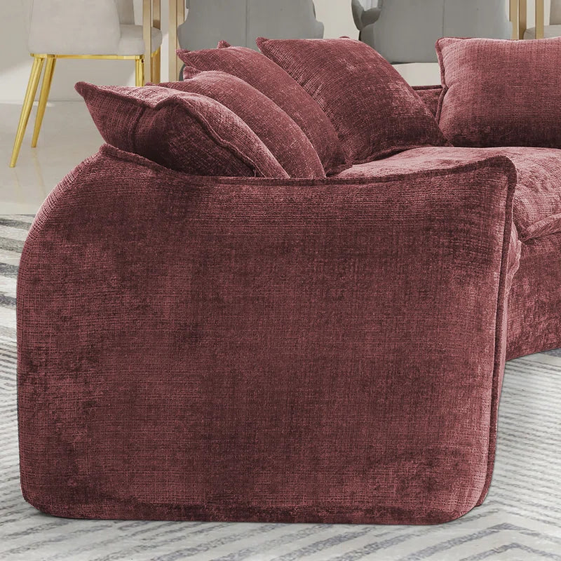 Assemblyc Free 126" Chenille 2-Piece Modular Curved Luxury Sofa Set with 5 Toss Pillows