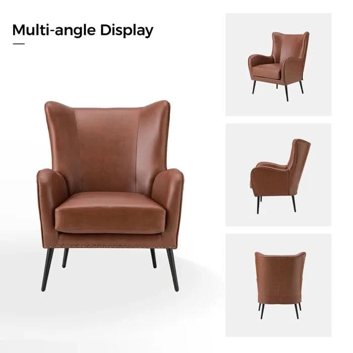 Wingback Chair Camel Faux Leather Accent Chair Ataliaan 30'' Wide