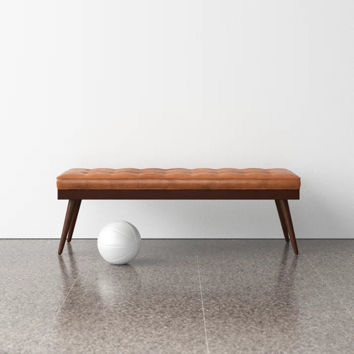 Lakshak Full-Grain Italian Genuine Leather Bench - Wooden Bazar