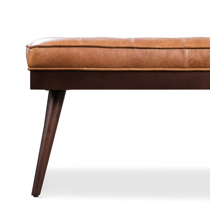 Lakshak Full-Grain Italian Genuine Leather Bench - Wooden Bazar