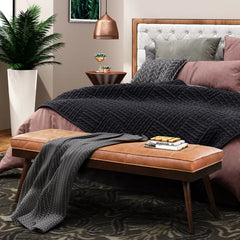 Lakshak Full-Grain Italian Genuine Leather Bench - Wooden Bazar