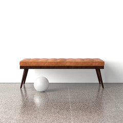 Lakshak Full-Grain Italian Genuine Leather Bench - Wooden Bazar